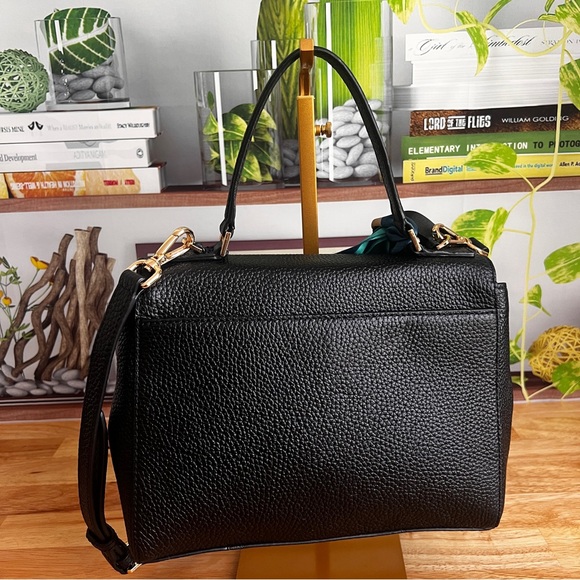 Michael Kors Black Callie Pebbled Leather Top Handle Crossbody Satchel Purse - Picture 9 of 10